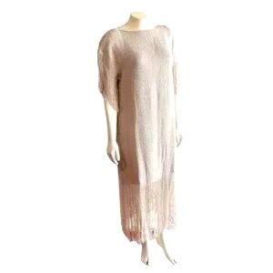 Vtg Panache Dress Maxi Hand Woven Dream Weaver Knit Fringe Beige Medium $1,000
